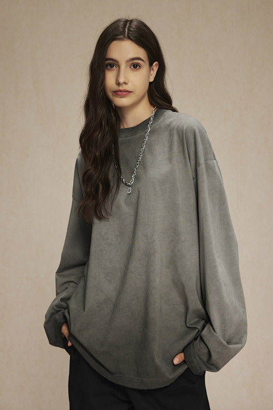 275GSM Distressed Washed Long Sleeve Crew