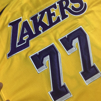 Los Angeles Lakers Luka Dončić #77 yellow Throwback Jersey -  Dense Embroidery