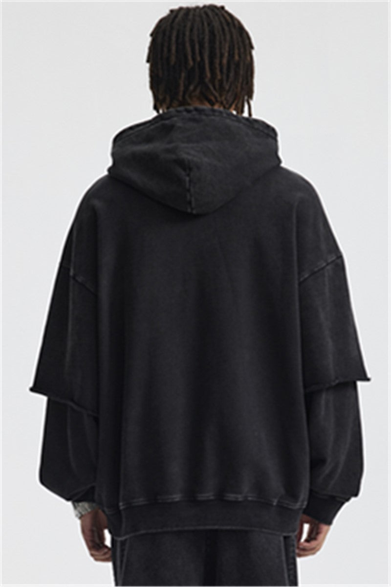 430GSM Fake Double Sleeve Washed Hoodie
