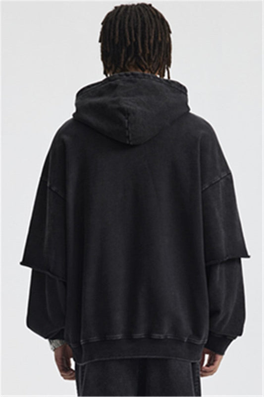 430GSM Fake Double Sleeve Washed Hoodie