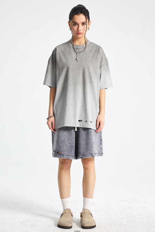 250GSM Gradient Sprayed Distressed Tee