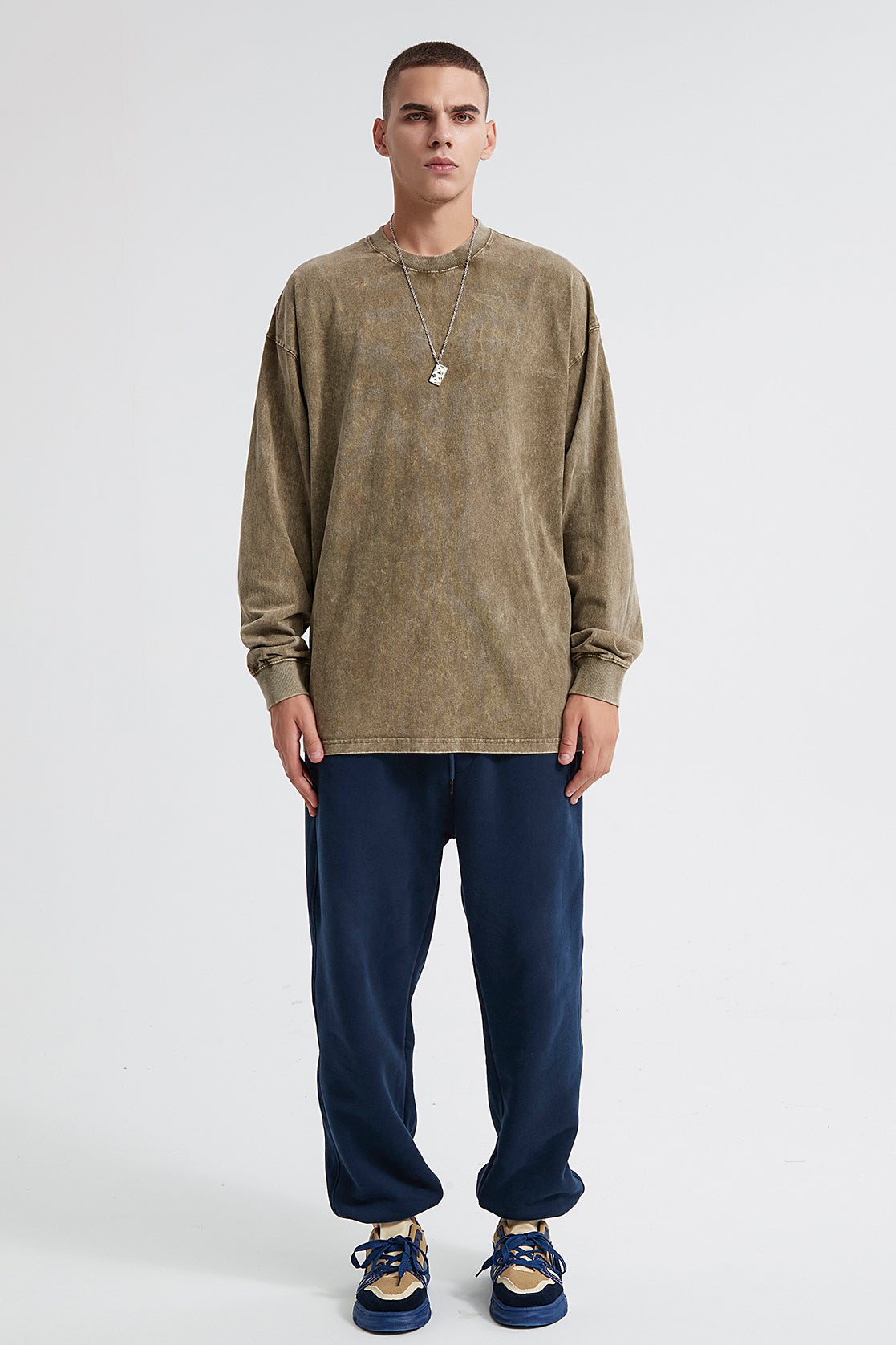 250GSM Vintage Washed Long Sleeve Crew