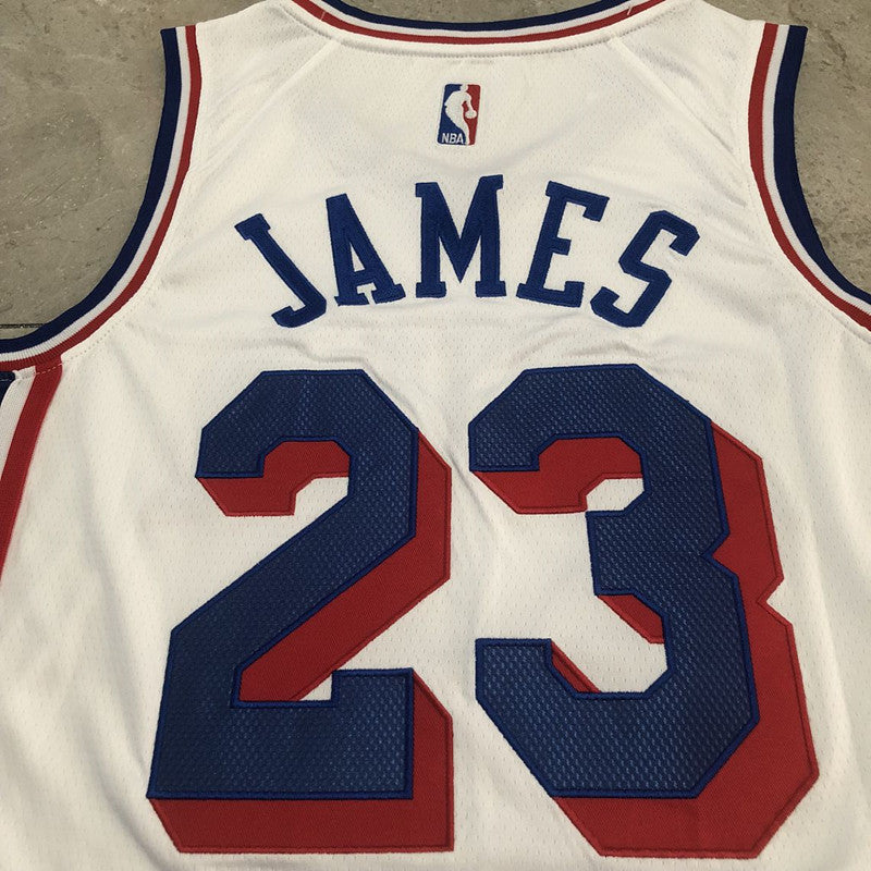 Philadelphia 76ers LeBron James #23 White Throwback Jersey - Dense Embroidery