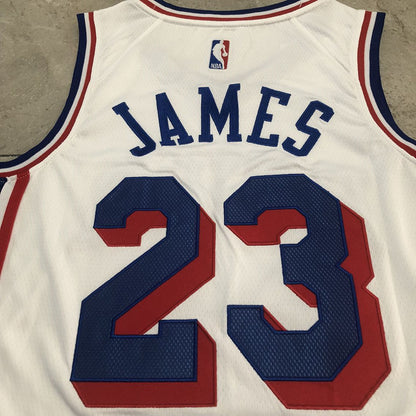 Philadelphia 76ers LeBron James #23 White Throwback Jersey - Dense Embroidery