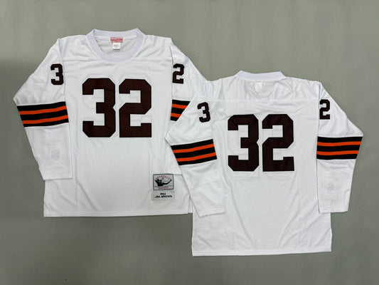 Mens Jim Brown#32 white Cleveland Browns Vintage Throwback Jersey