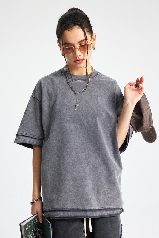 275GSM Patchwork Distressed Washed Tee
