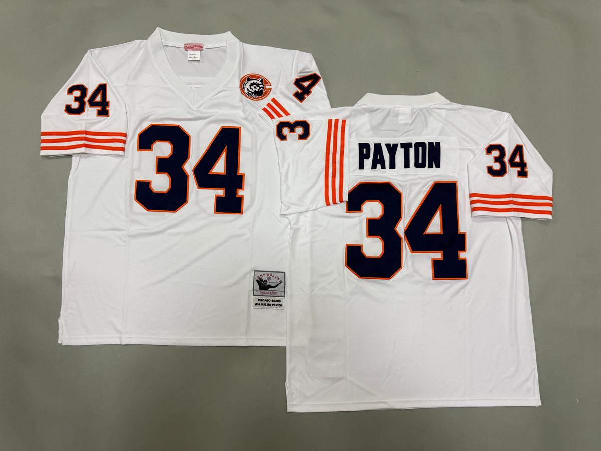 Mens Walter Payton #34 White Chicago Bears Patch Vintage Throwback Jersey