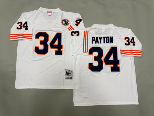 Mens Walter Payton #34 White Chicago Bears Patch Vintage Throwback Jersey