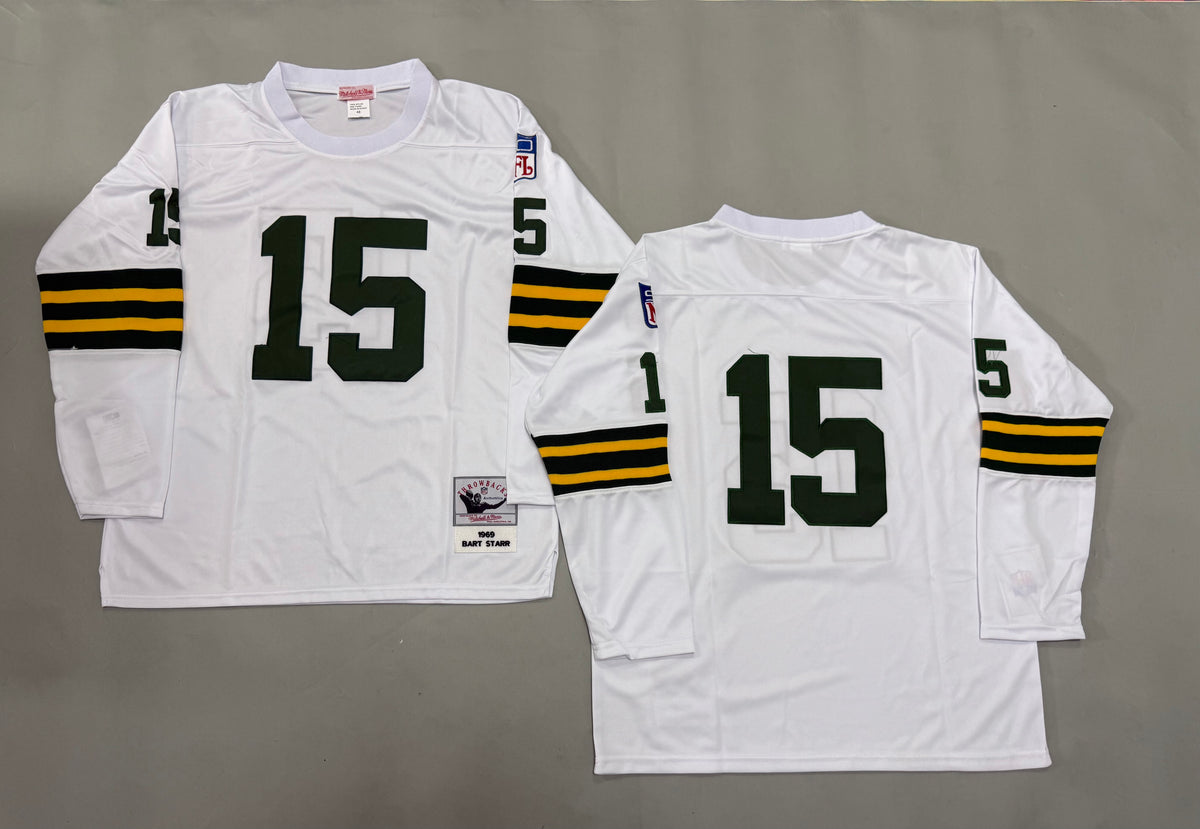 Mens Bart Starr#15 white Green Bay Packers Vintage Throwback Jersey