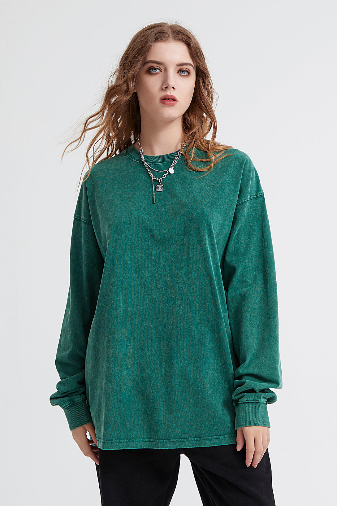 250GSM Vintage Washed Long Sleeve Crew