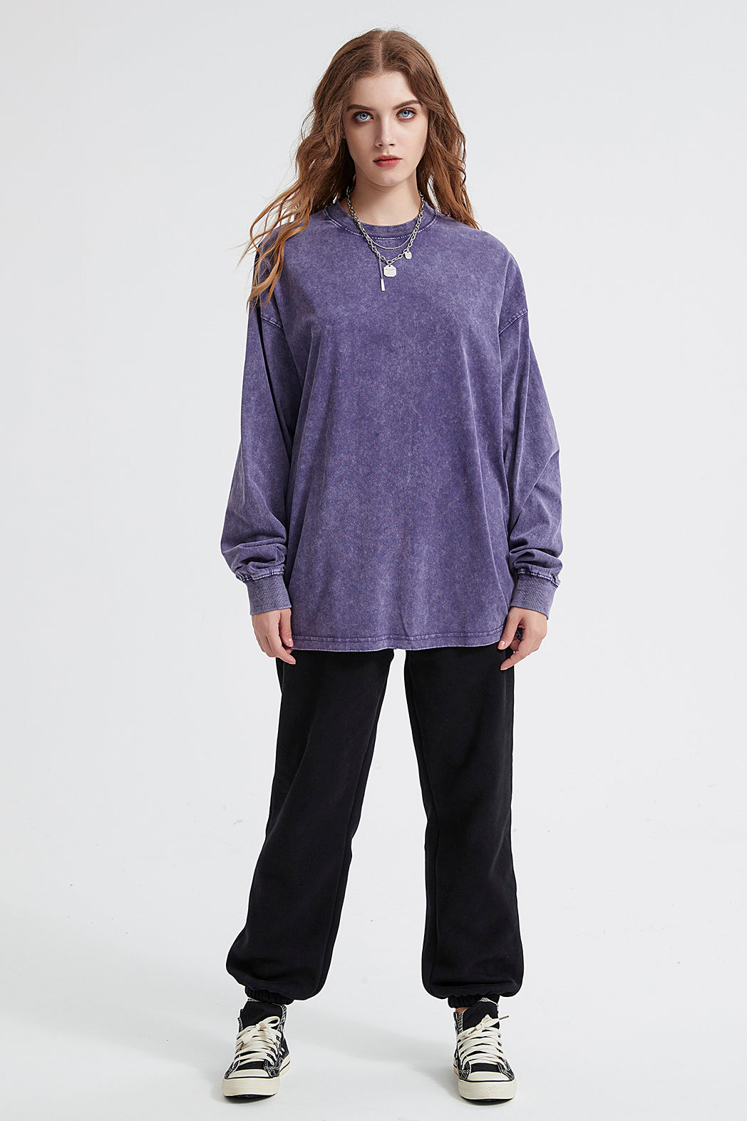 250GSM Vintage Washed Long Sleeve Crew