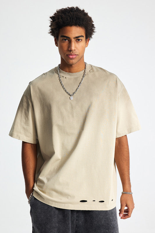 250GSM Gradient Sprayed Distressed Tee