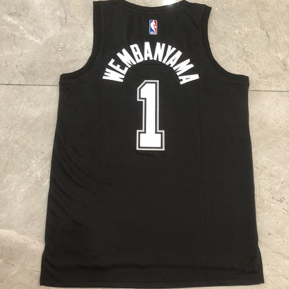San Antonio Spurs Victor Wembanyama #1 black Throwback Jersey - Dense Embroidery
