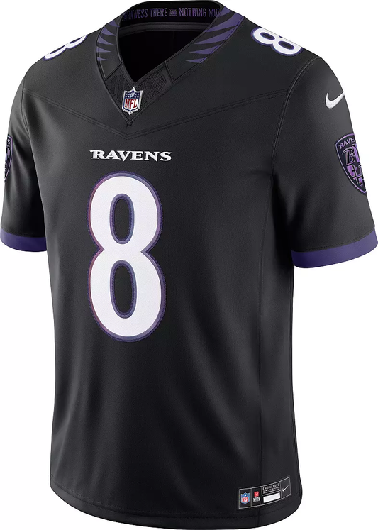 Men's Baltimore Ravens Lamar Jackson Black Vapor F.U.S.E. Sewn Down Limited Jersey