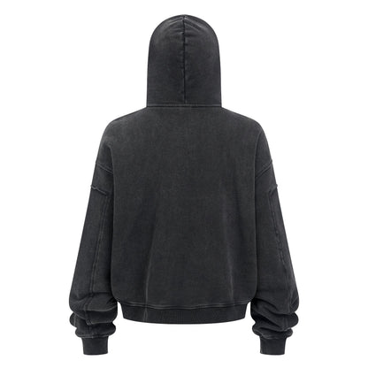 430GSM Boxy Fit Splicing Washed Zip Up Jacket