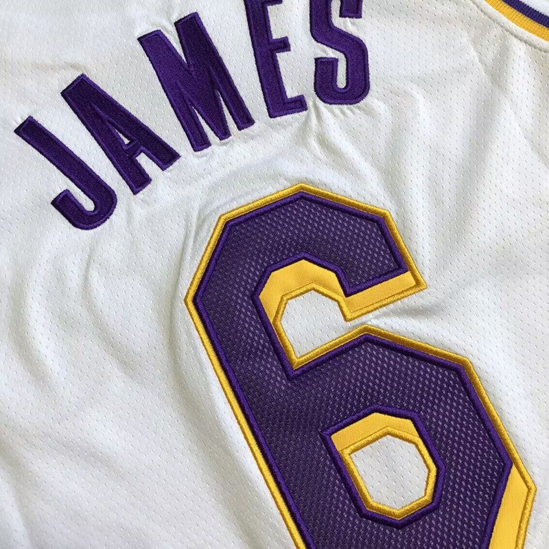 Los Angeles Lakers LeBron James #6 white Throwback Jersey - Dense Embroidery