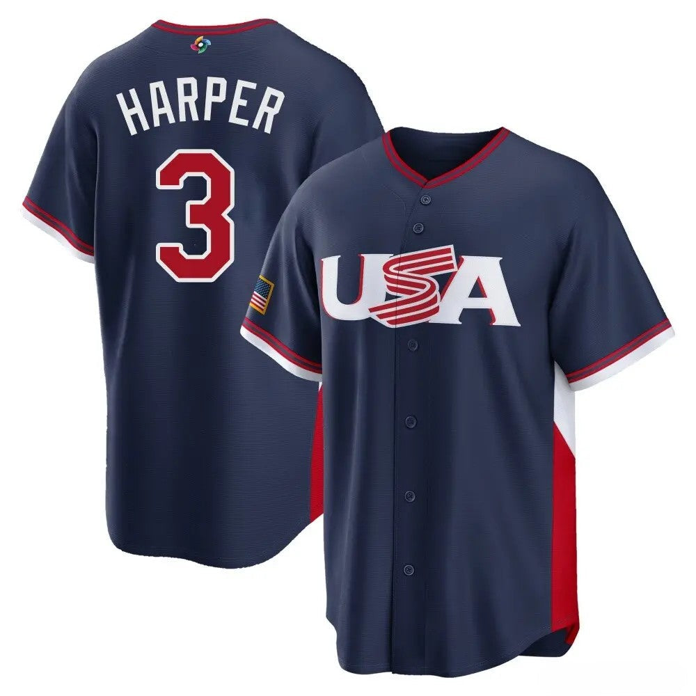 Bryce Harper USA Baseball 2026 World Baseball Classic Road Stadium Jersey - Navy