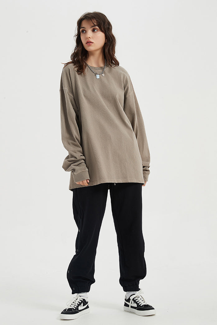 310GSM Pigment Dyed Washed Long Sleeve Crew