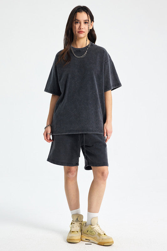 250GSM Distressed Pigment Dyed Washed Tee