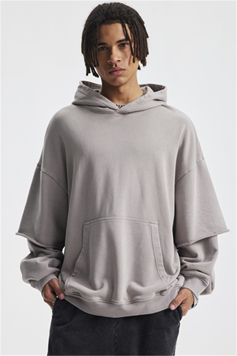 430GSM Fake Double Sleeve Washed Hoodie