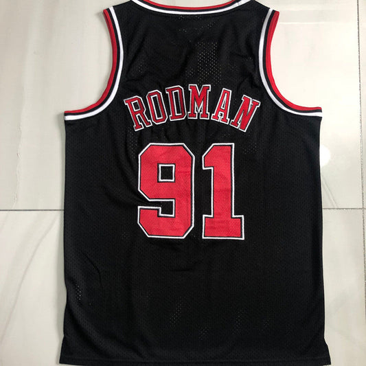 Chicago Bulls Dennis Rodman 91 Black Thorwback Jersey
