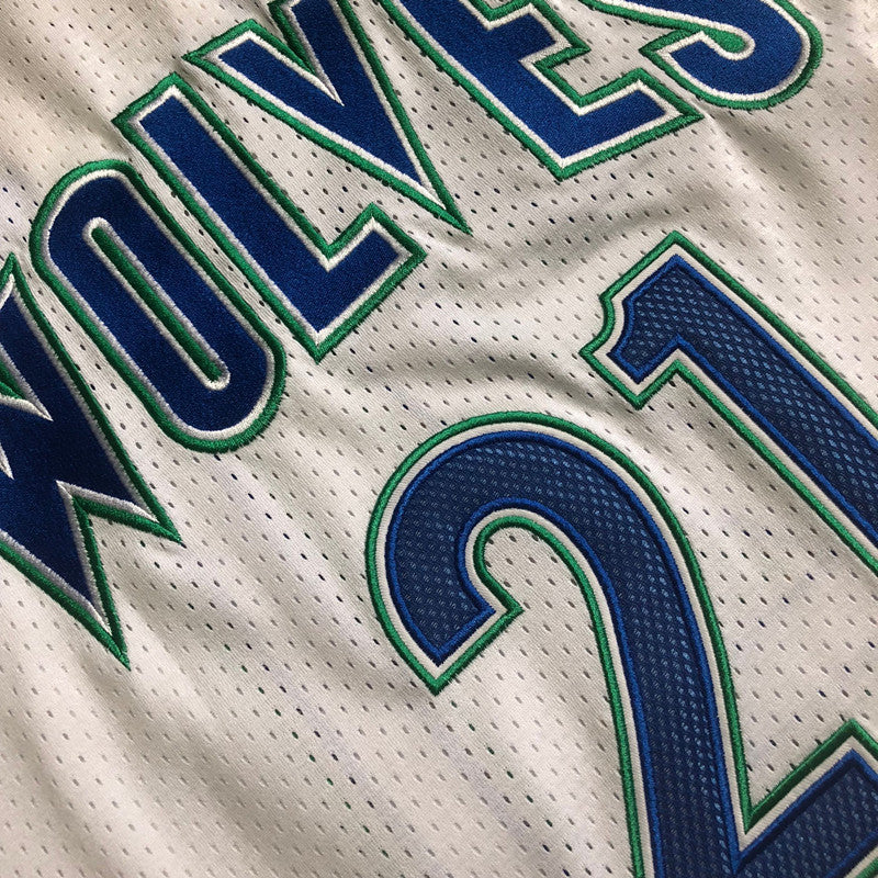 Minnesota Timberwolves Kevin Garnett #21 white Throwback Jersey - Dense Embroidery