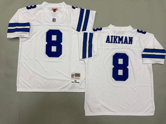Mens Troy Aikman#8 white Dallas Cowboys Vintage Throwback Jersey