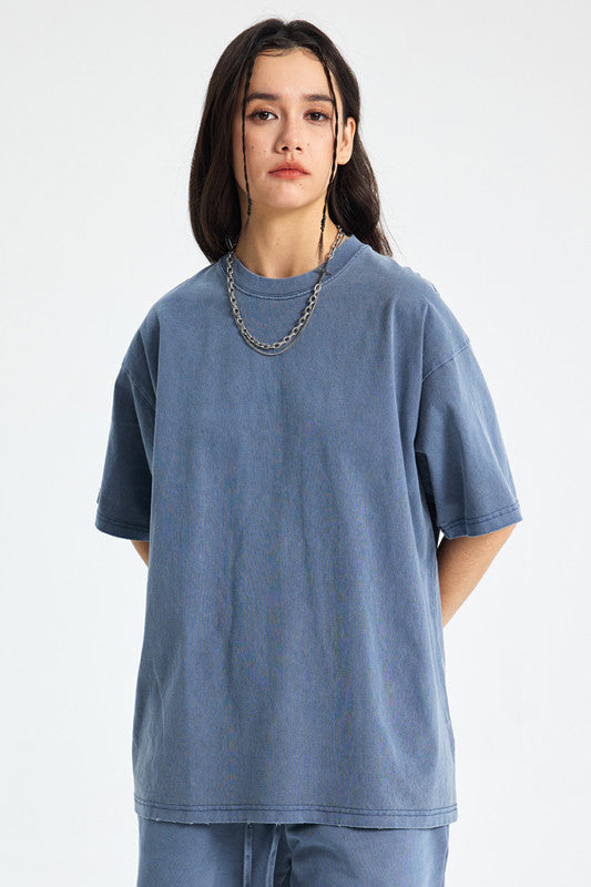 250GSM Distressed Pigment Dyed Washed Tee
