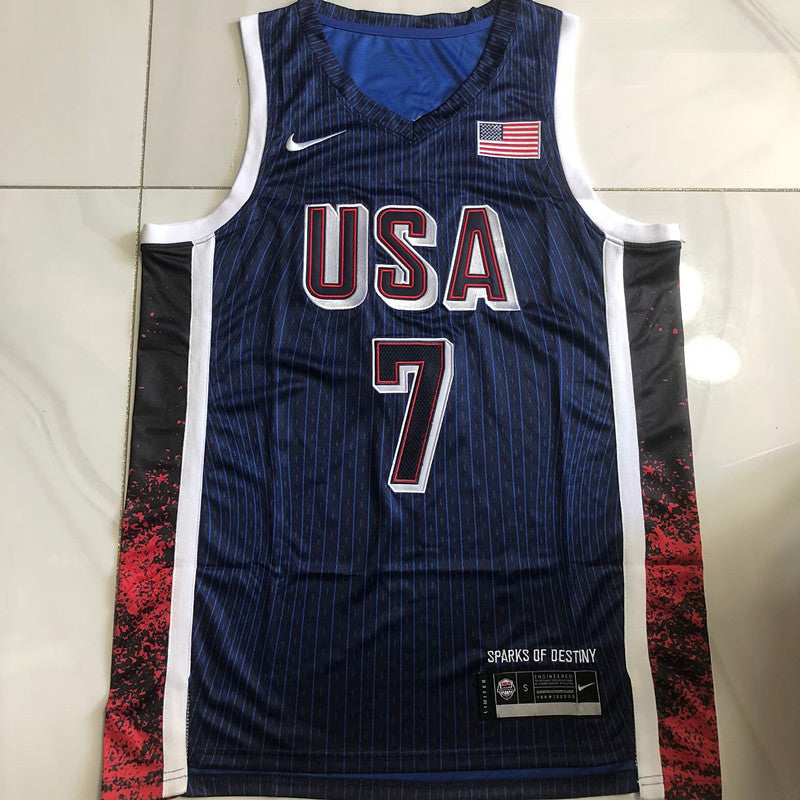 USA Basketball Team Kevin Wayne Durant #7 blue Throwback Jersey -  Dense Embroidery