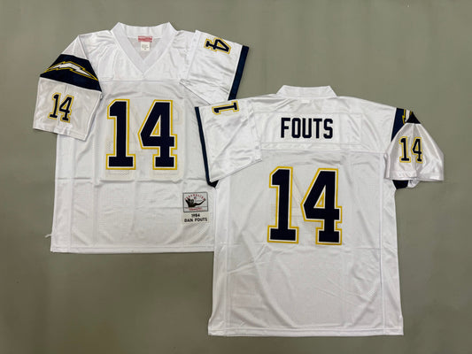 Mens Dan Fouts#14 white San Diego Chargers Vintage Throwback Jersey