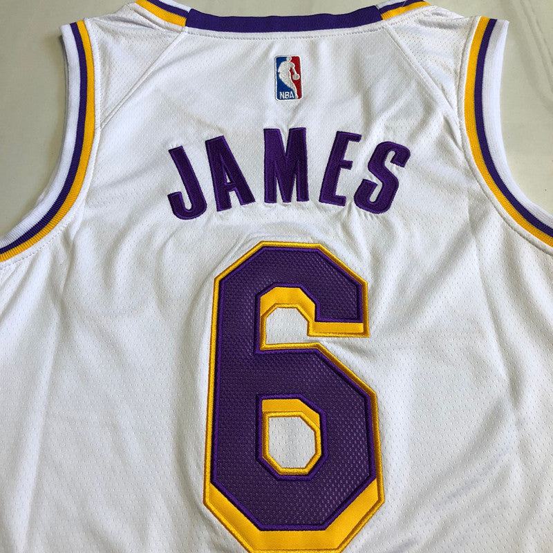 Los Angeles Lakers LeBron James #6 white Throwback Jersey - Dense Embroidery