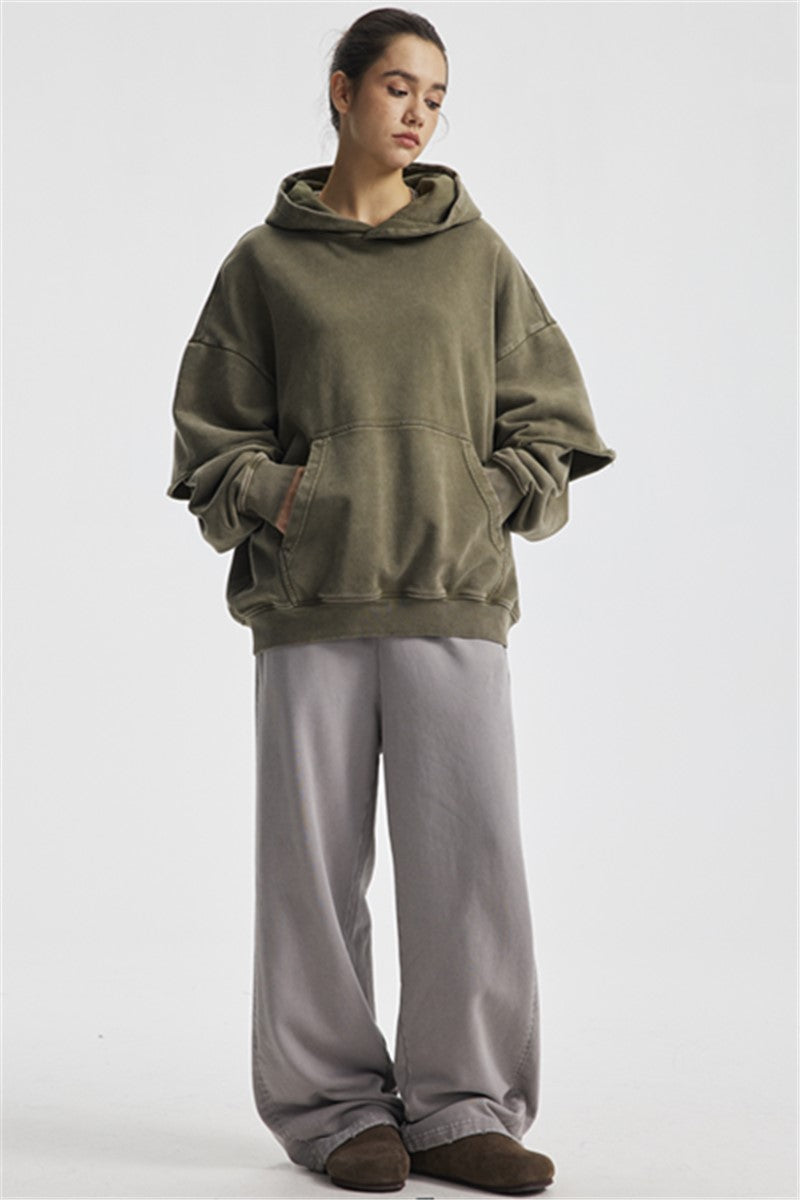 430GSM Fake Double Sleeve Washed Hoodie