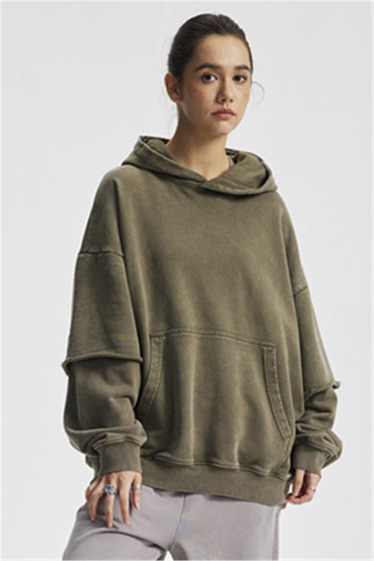 430GSM Fake Double Sleeve Washed Hoodie