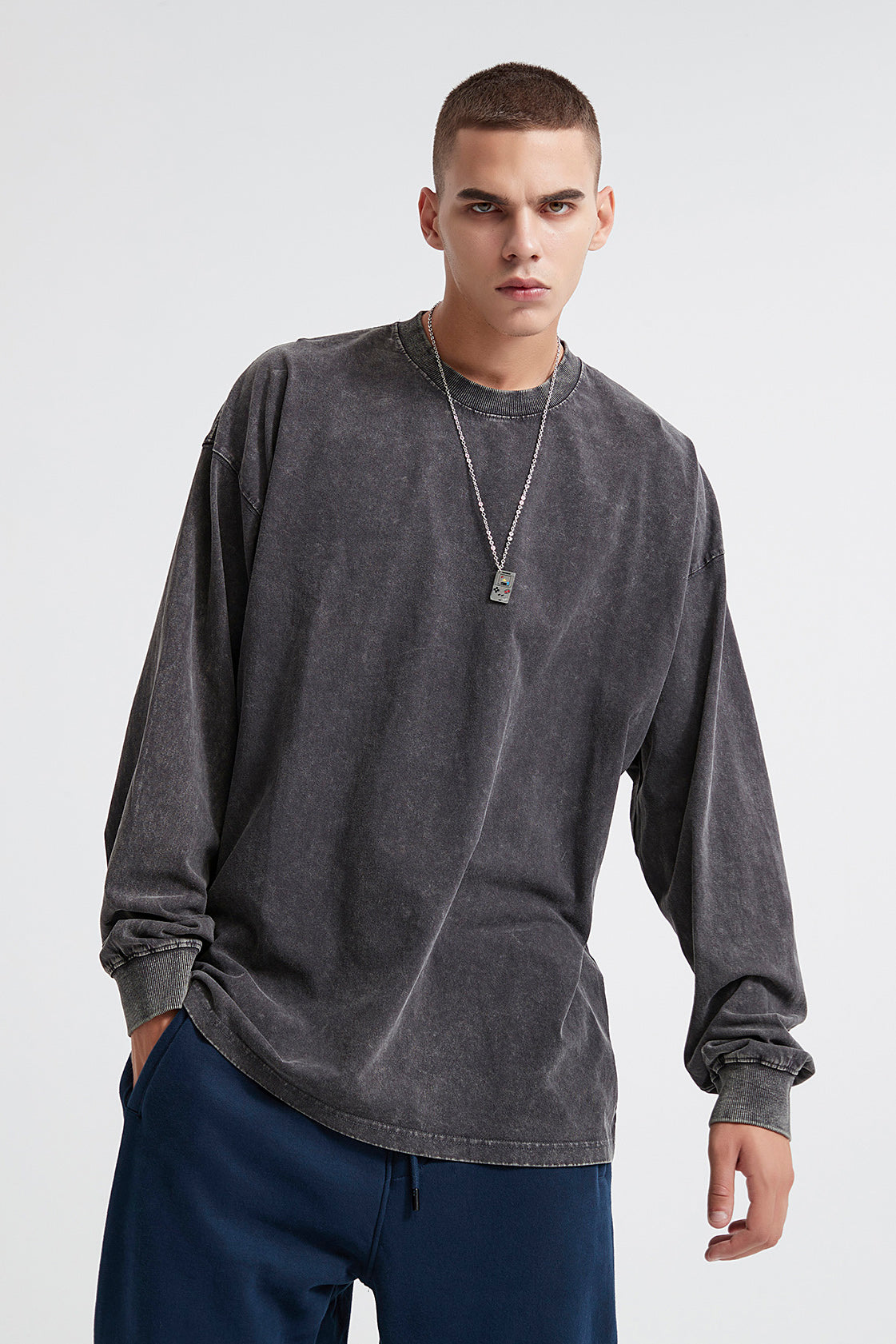 250GSM Vintage Washed Long Sleeve Crew