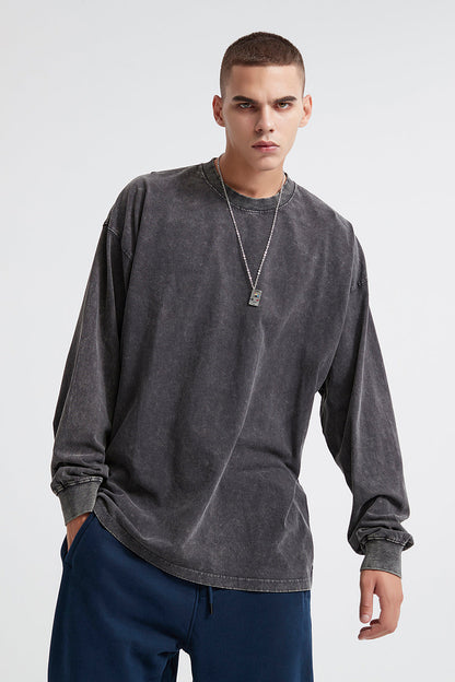 250GSM Vintage Washed Long Sleeve Crew