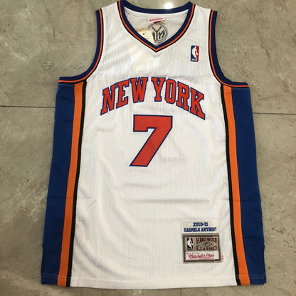 New York Knicks Carmelo Anthony #7 White Throwback Jersey - Dense Embroidery