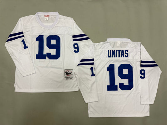 Mens Johnny Unitas#19 white Indianapolis Colts Vintage Throwback Jersey