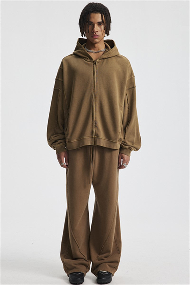 430GSM Boxy Fit Splicing Washed Zip Up Jacket