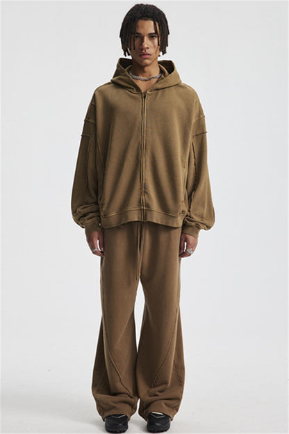 430GSM Boxy Fit Splicing Washed Zip Up Jacket