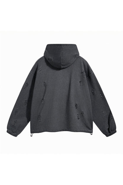 450GSM Distressed Drawstring Elastics Washed Hoodie