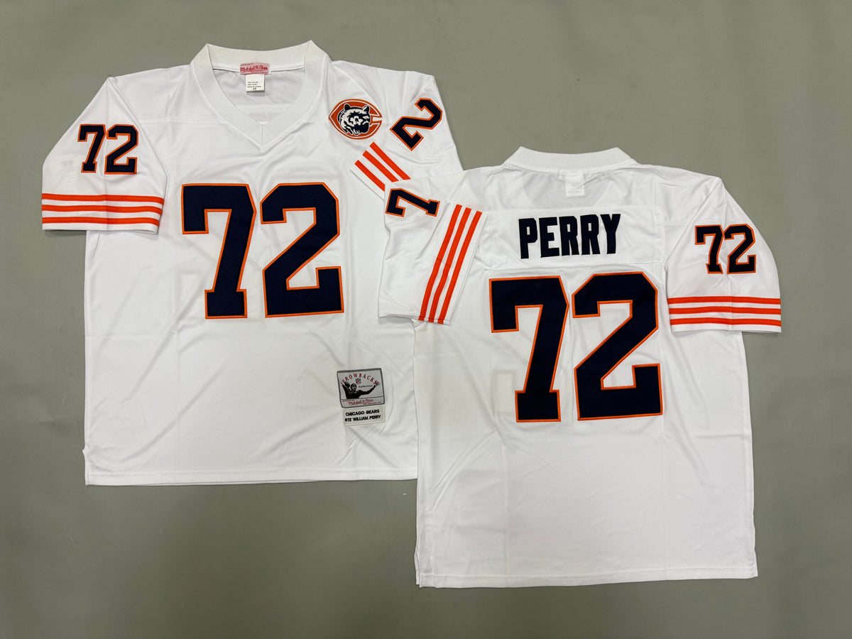 Mens William Perry #72 White Chicago Bears Patch Vintage Throwback Jersey