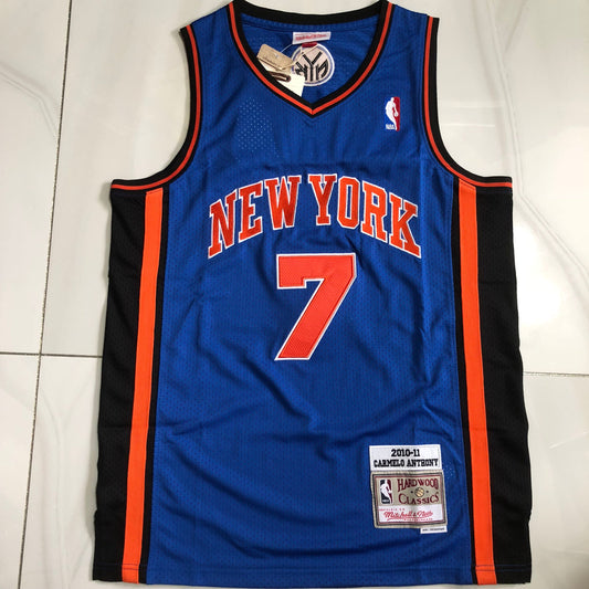 New York Knicks Carmelo Anthony #7 blue Throwback Jersey - Dense Embroidery