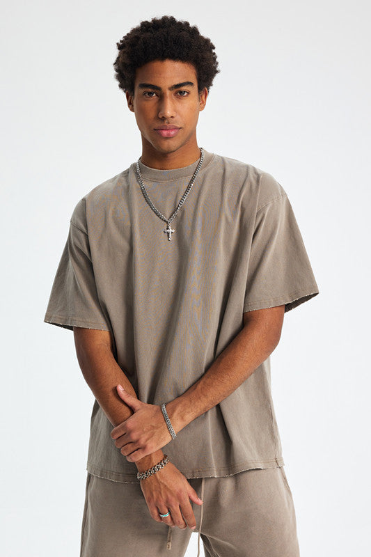 250GSM Distressed Pigment Dyed Washed Tee