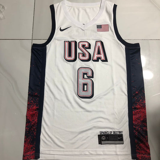 2024 USA Basketball Team LeBron James #6 white Throwback Jersey -  Dense Embroidery