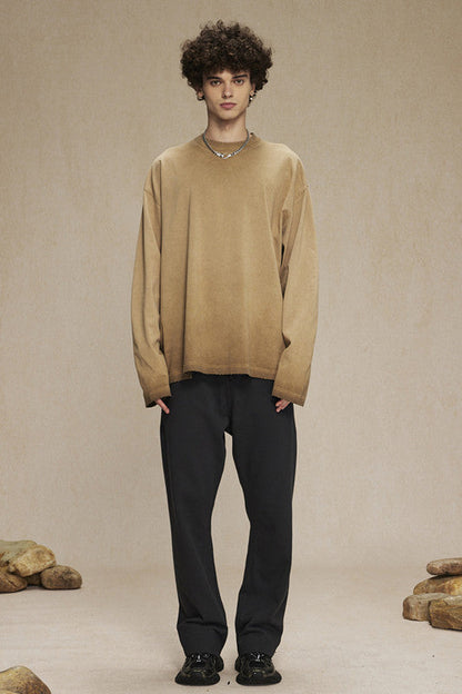 275GSM Distressed Washed Long Sleeve Crew