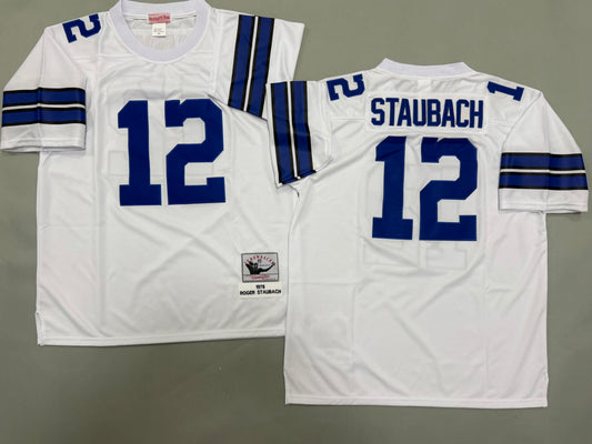 Mens Roger Staubach#12 white Dallas Cowboys Vintage Throwback Jersey