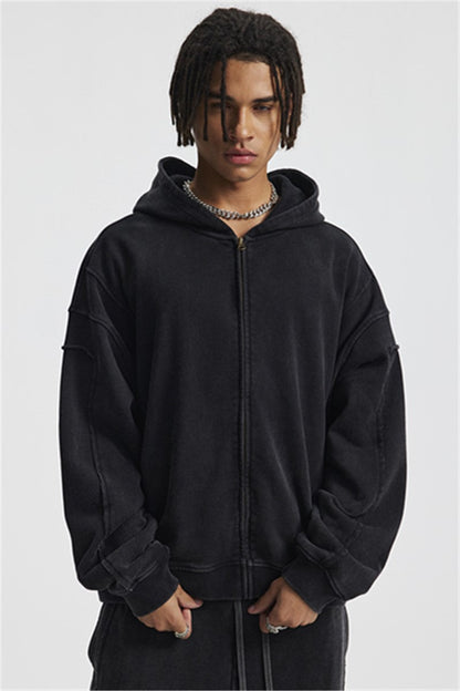 430GSM Boxy Fit Splicing Washed Zip Up Jacket