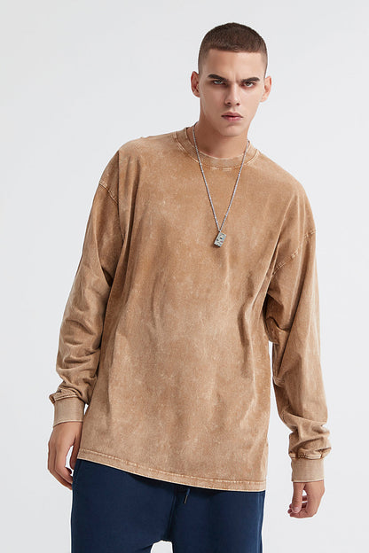 250GSM Vintage Washed Long Sleeve Crew