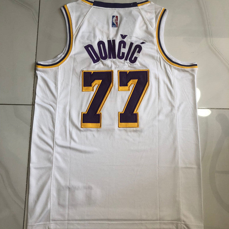 Los Angeles Lakers Luka Dončić #77 white Throwback Jersey -  Dense Embroidery