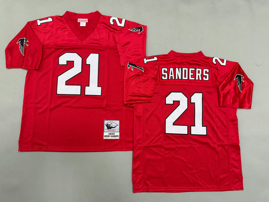 Men Deion Sanders #21 Atlanta Falcons Red 1992 Vintage Throwback Jersey